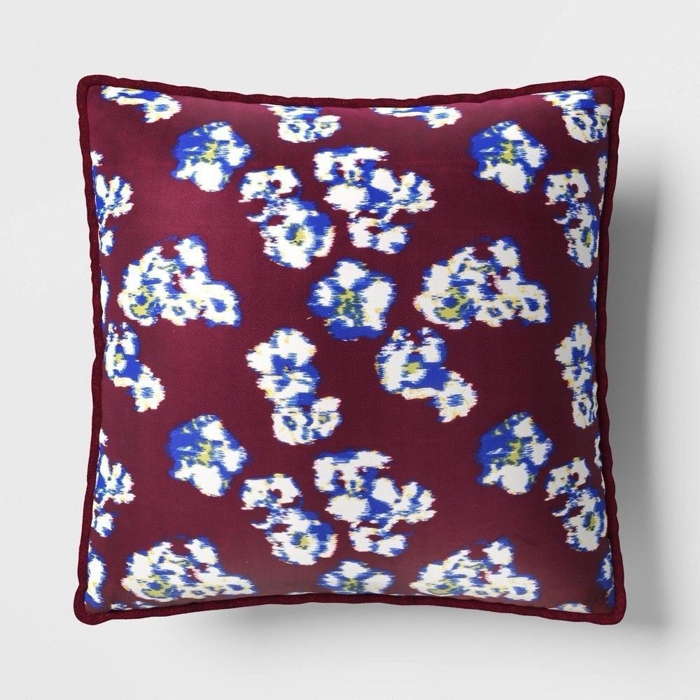Square Floral Pillow Berry - Threshold™ Decorative Throw Pillow 18”x18” NEW